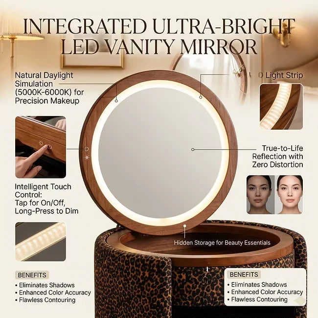 ⚡Limited-time offer⚡Modern Makeup Vanity Set with LED Mirror, Stool & Large Storage